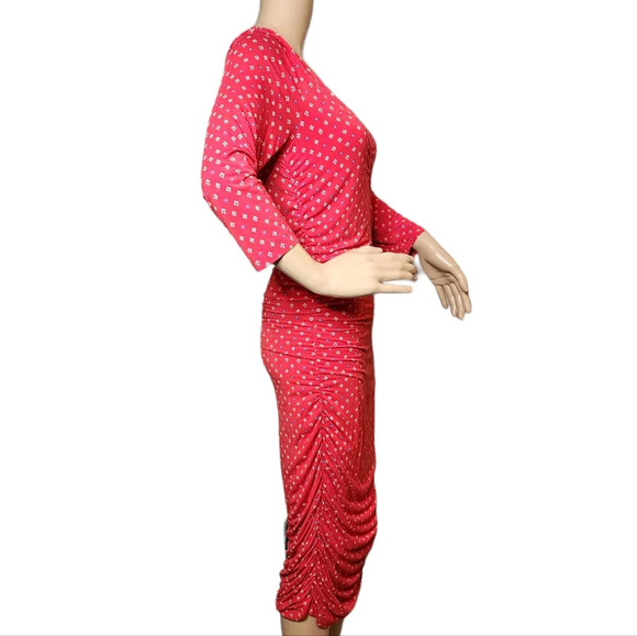 Anthropologie Moulinette Soeurs Stretch Jersey Midi Red Floral Ruched Midi Dress - Picture 10 of 16